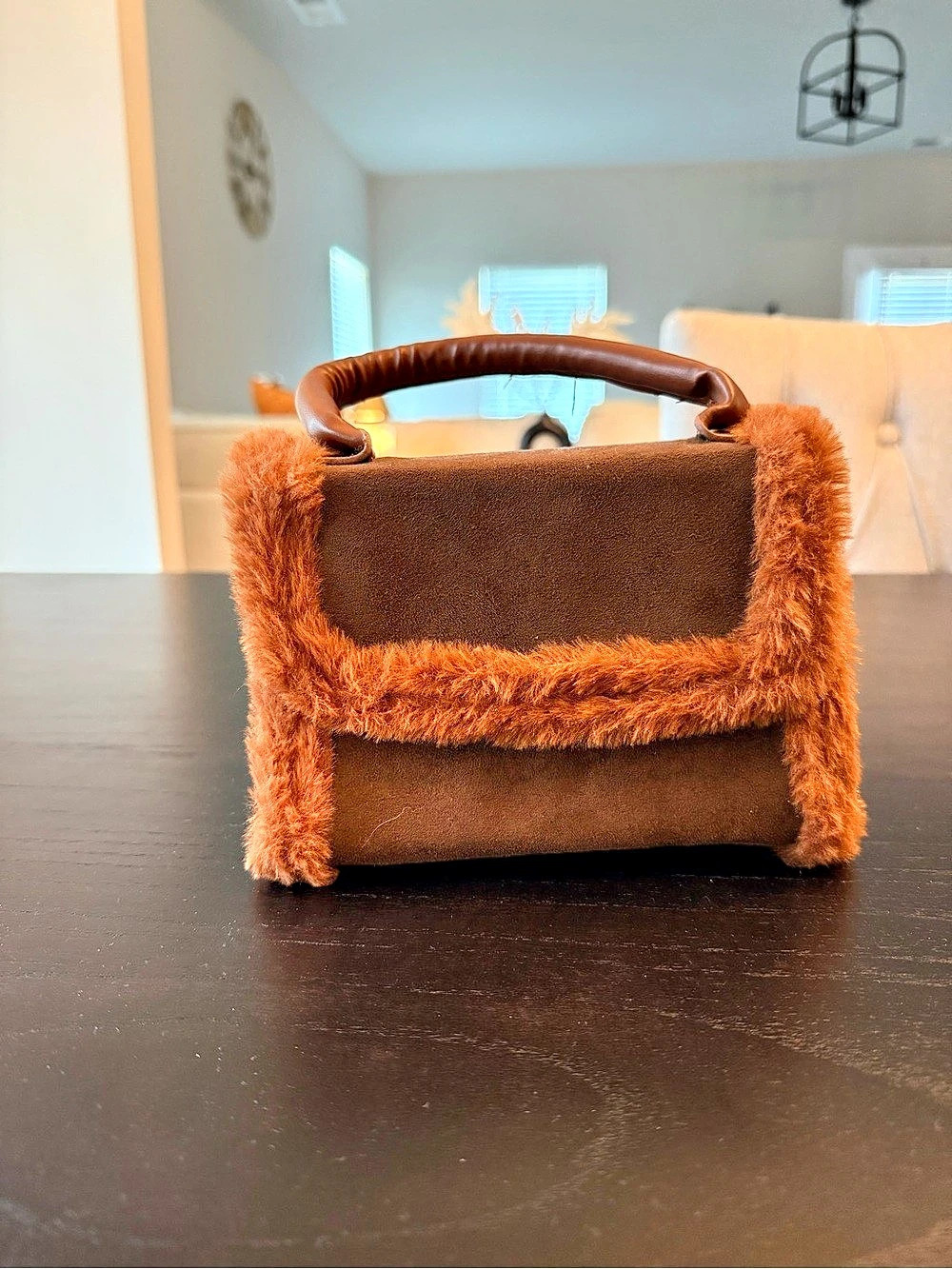 Faux Fur Trim Mini Bag in Brown Like New